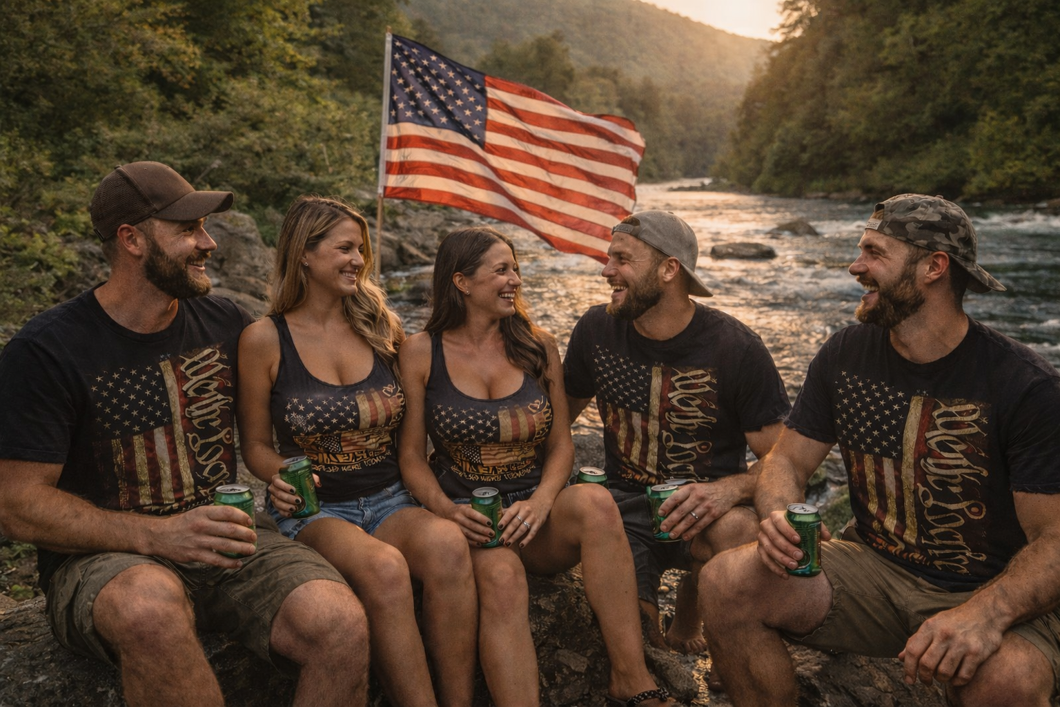 Group wearing patriotic apparel